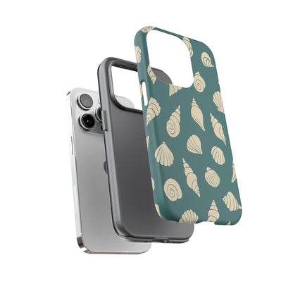 Seashell Pattern Phone Case | Teal Coastal Shells Tough Case for Iphone, Samsung Galaxy and Pixel