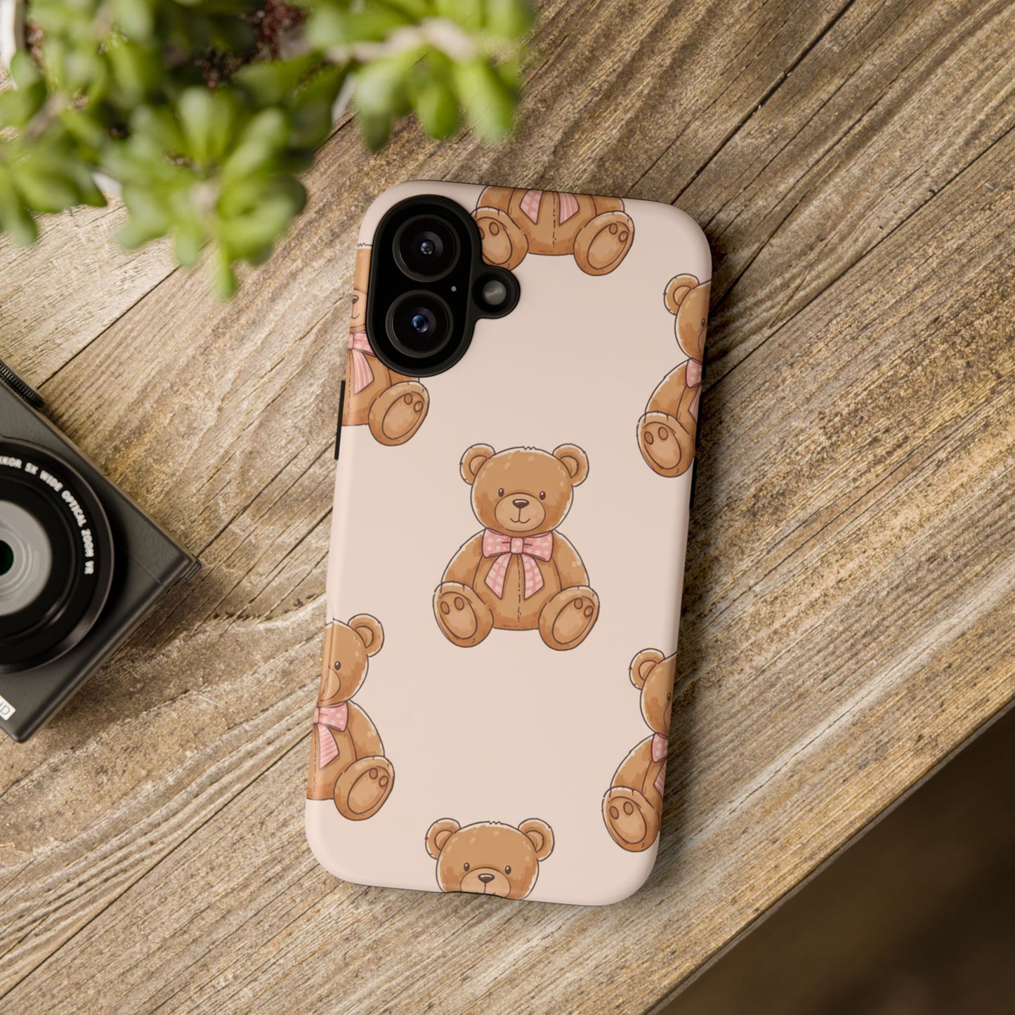 Teddy Bear Phone Case | Cute Coquette Aesthetic Pink Bear Pattern Case | Kawaii Soft Girl iPhone & Samsung Tough Protective Case