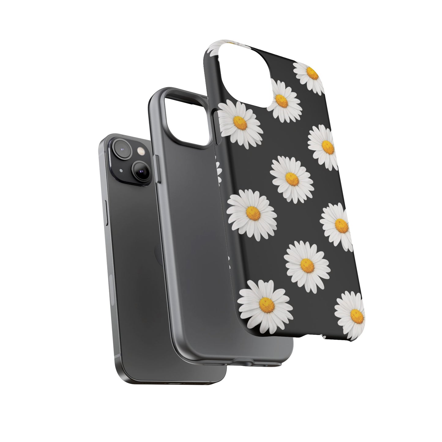 Black Daisy Floral Tough Phone Case – Cute Protective Cover for Iphone, Samsung Galaxy and Pixel