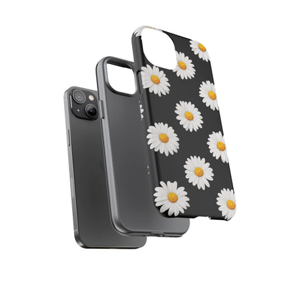 Black Daisy Floral Tough Phone Case – Cute Protective Cover for Iphone, Samsung Galaxy and Pixel