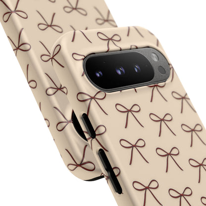 Coquette Bow Phone Case | Neutral Beige Aesthetic iPhone & Samsung Tough Case