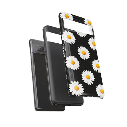 Black Daisy Floral Tough Phone Case – Cute Protective Cover for Iphone, Samsung Galaxy and Pixel