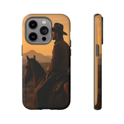 Western Cowboy Sunset Phone Case | Horse Rider Desert Aesthetic Tough Protective Case