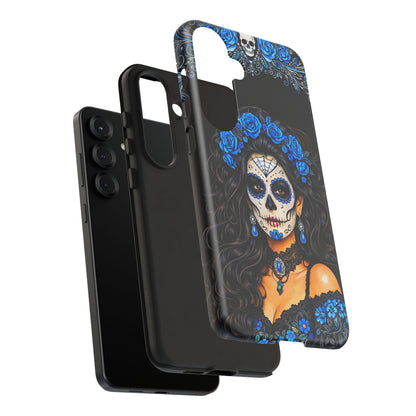 Blue Sugar Skull Woman Phone Case – Day of the Dead Aesthetic Tough Cover