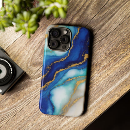 Blue & Gold Marble Phone Case – Luxury Resin Art Tough Case (iPhone, Samsung, Pixel)