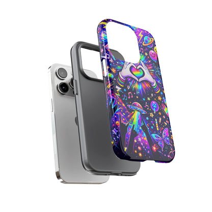 Rainbow Heart Hands Phone Case – Neon Galaxy EDM Festival Tough Cover