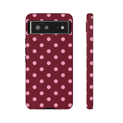 Pink Polka Dot Phone Case – Cute Aesthetic Tough Protective Phone Cover for Iphone, Samsung Galaxy and Pixel