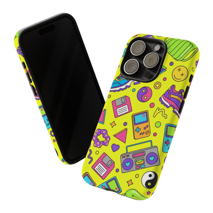 90s Retro Neon Phone Case – Y2K Nostalgia Colorful Icons Tough Protective Case