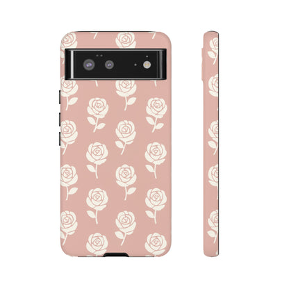 White Rose Pattern Tough Phone Case | Elegant Floral Aesthetic Case for Iphone, Samsung Galaxy and Pixel