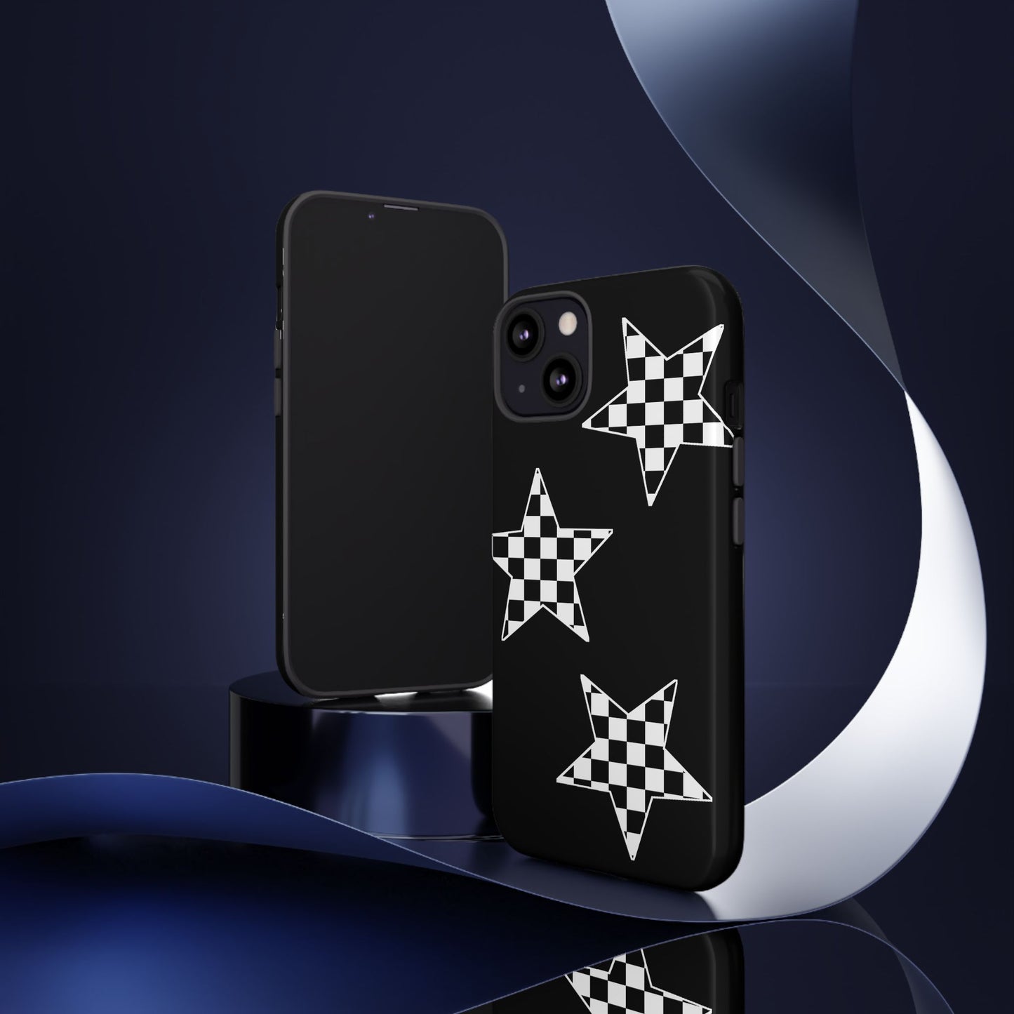 Checkered Star Tough Phone Case – Black Retro Graphic Protective Cover for Iphone, Samsung Galaxy and Pixel