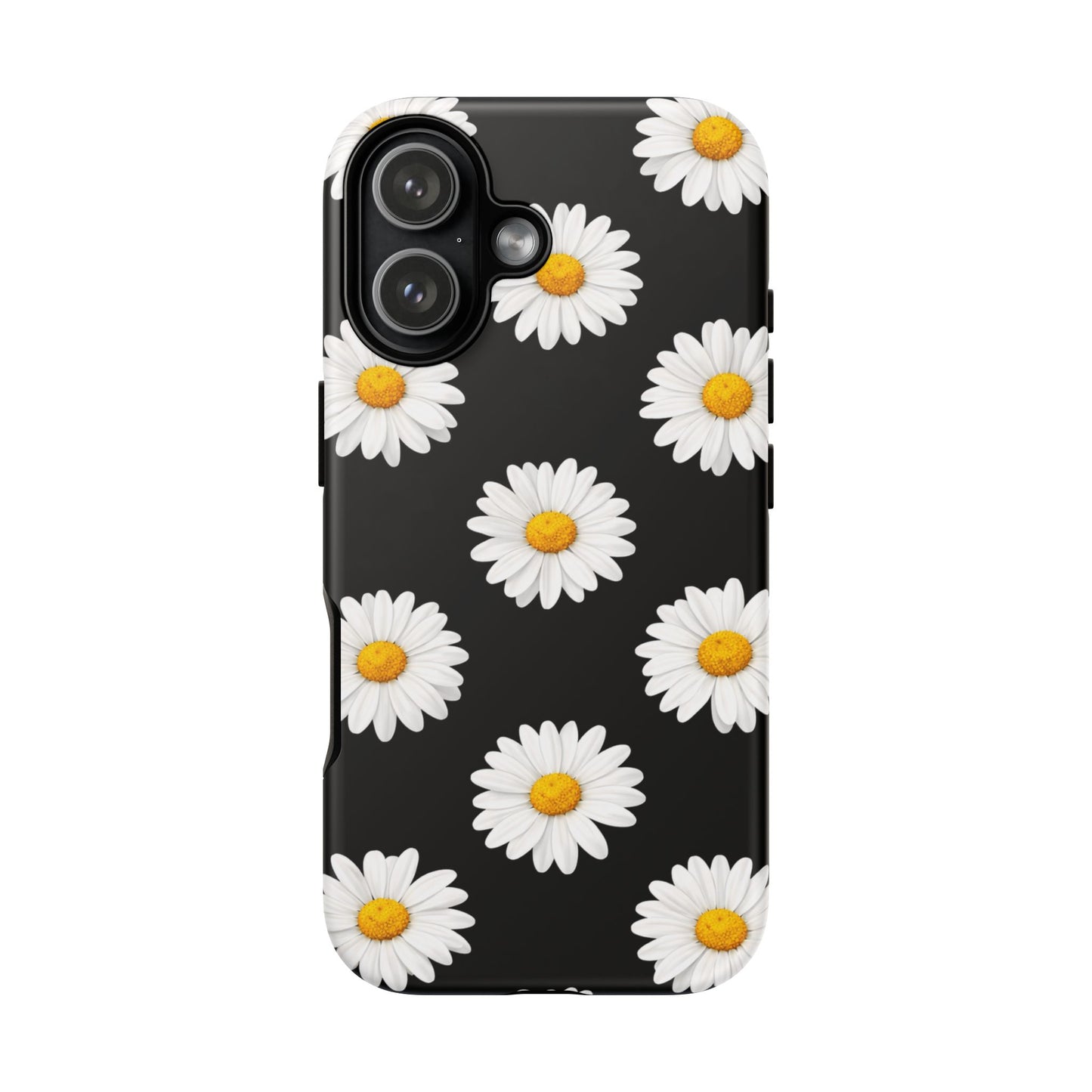 Black Daisy Floral Tough Phone Case – Cute Protective Cover for Iphone, Samsung Galaxy and Pixel