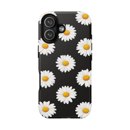 Black Daisy Floral Tough Phone Case – Cute Protective Cover for Iphone, Samsung Galaxy and Pixel