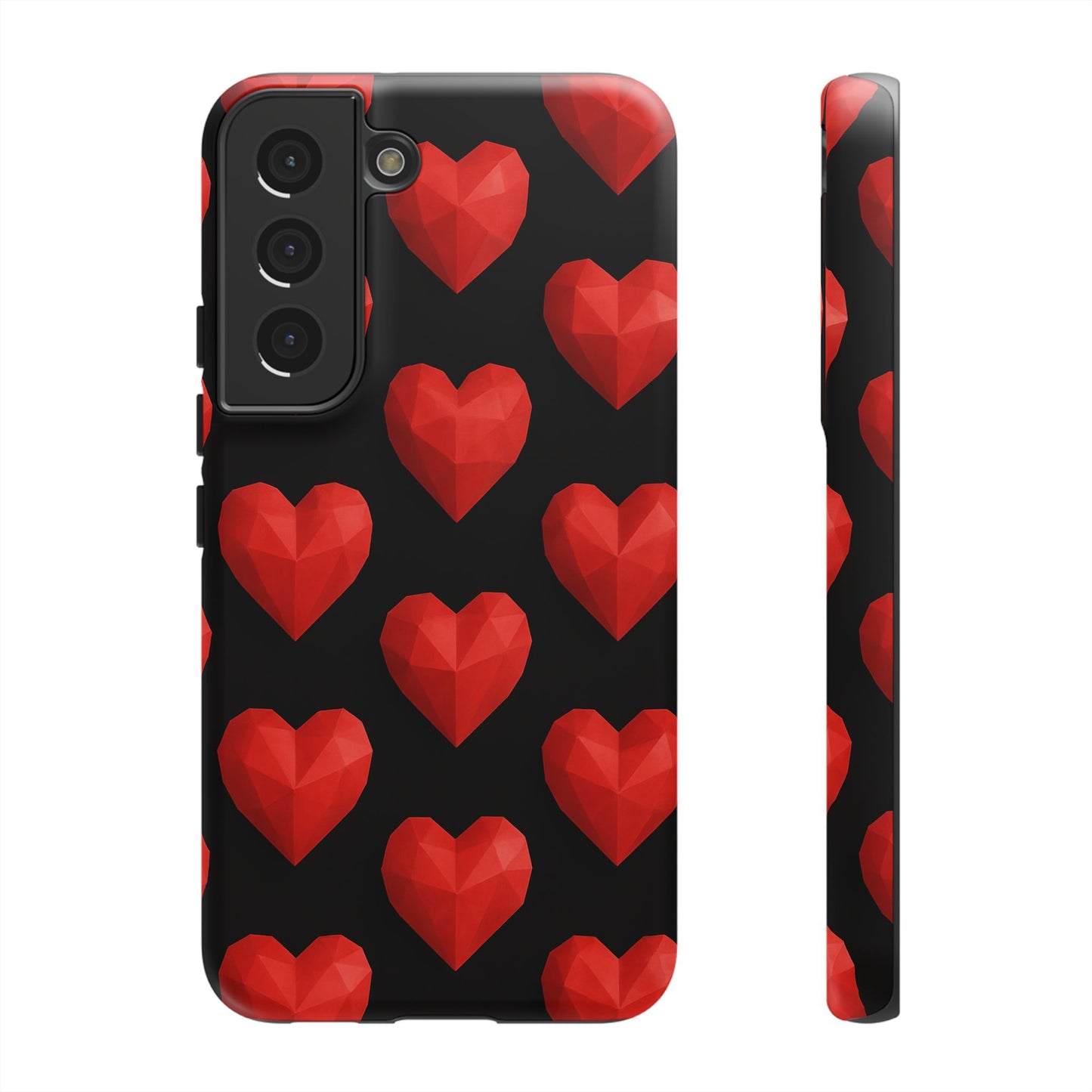 Red Heart Phone Case – Geometric Heart Pattern Tough Case (Black)