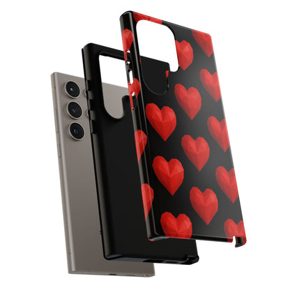 Red Heart Phone Case – Geometric Heart Pattern Tough Case (Black)
