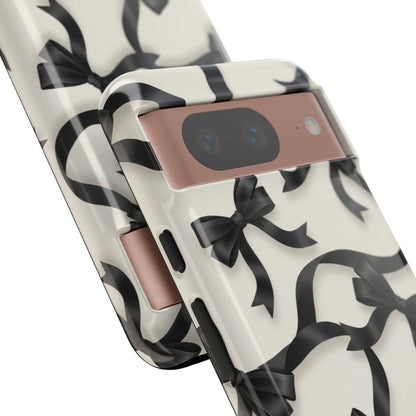 Black Ribbon Bow Phone Case, Minimal Bow Pattern Tough Protective Case