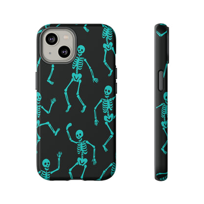 Dancing Teal Skeletons Phone Case | Tough Protective Case for Iphone, Samsung Galaxy and Pixel