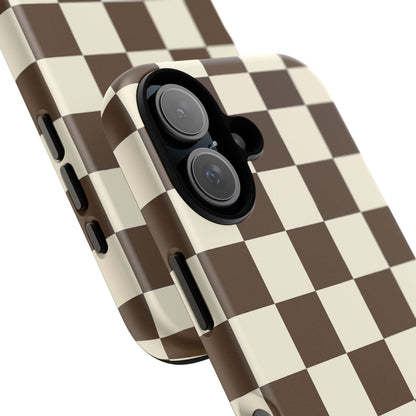 Mocha Checkerboard Phone Case | Neutral Aesthetic Checkered iPhone & Samsung Tough Case
