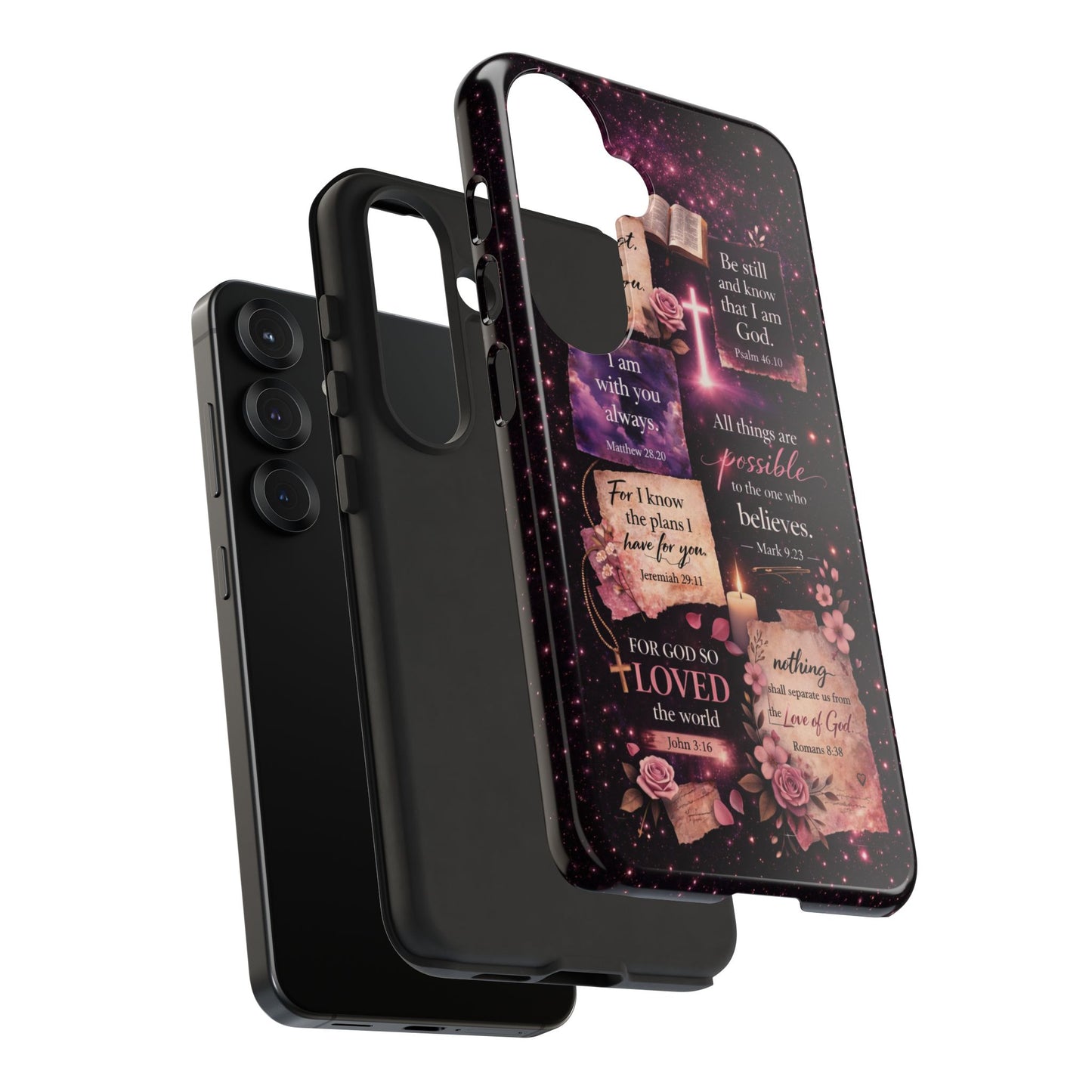 Christian Bible Verse Phone Case Pink Floral Faith Tough Protective Cover Gift