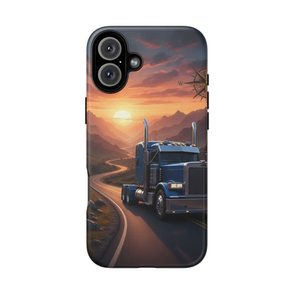 Semi Truck Sunset Phone Case | Trucker Gift | Diesel Truck Highway Road iPhone & Samsung Tough Protective Case