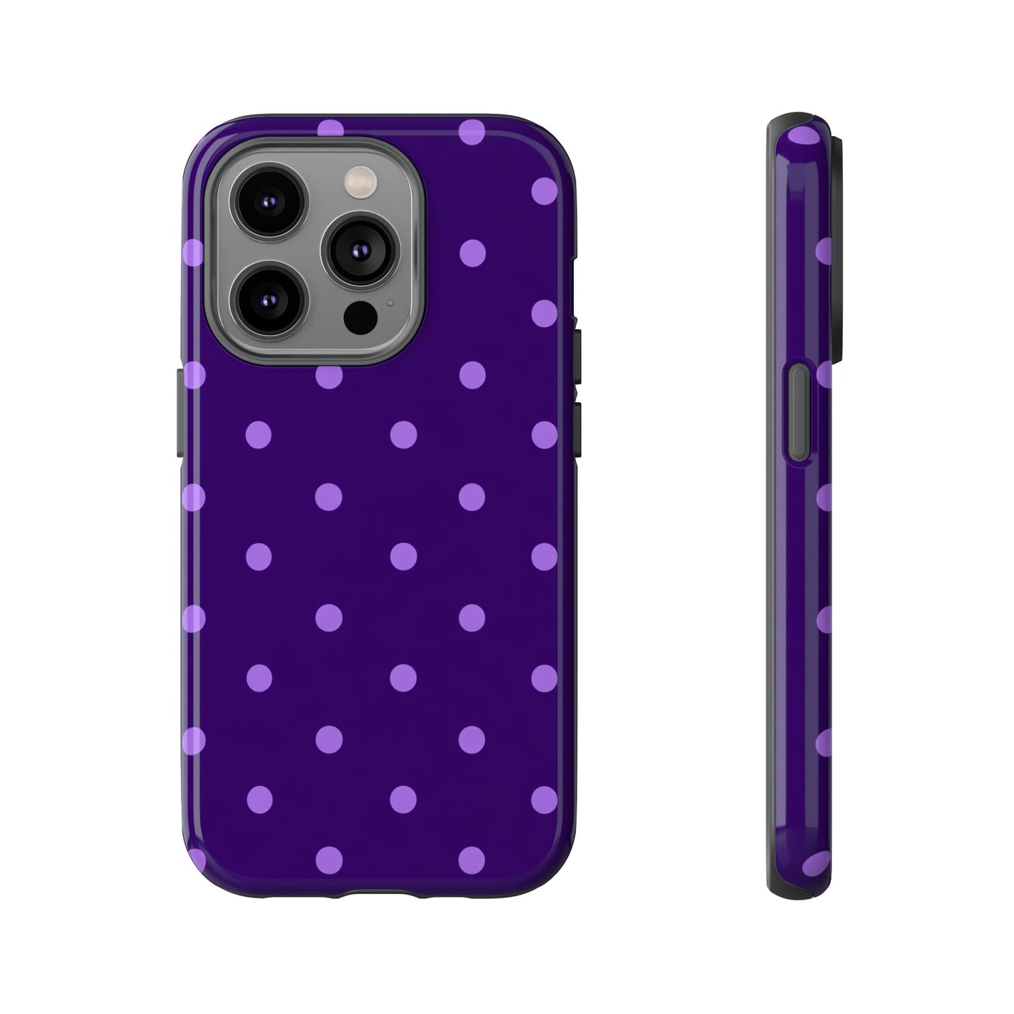 Purple Polka Dot Tough Phone Case – Cute Stylish Durable Protective Cover for Iphone, Samsung Galaxy and Pixel