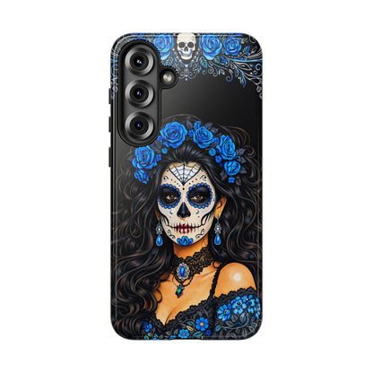 Blue Sugar Skull Woman Phone Case – Day of the Dead Aesthetic Tough Cover