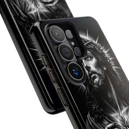 Jesus Sacred Heart Phone Case Black White Christian Faith Aesthetic