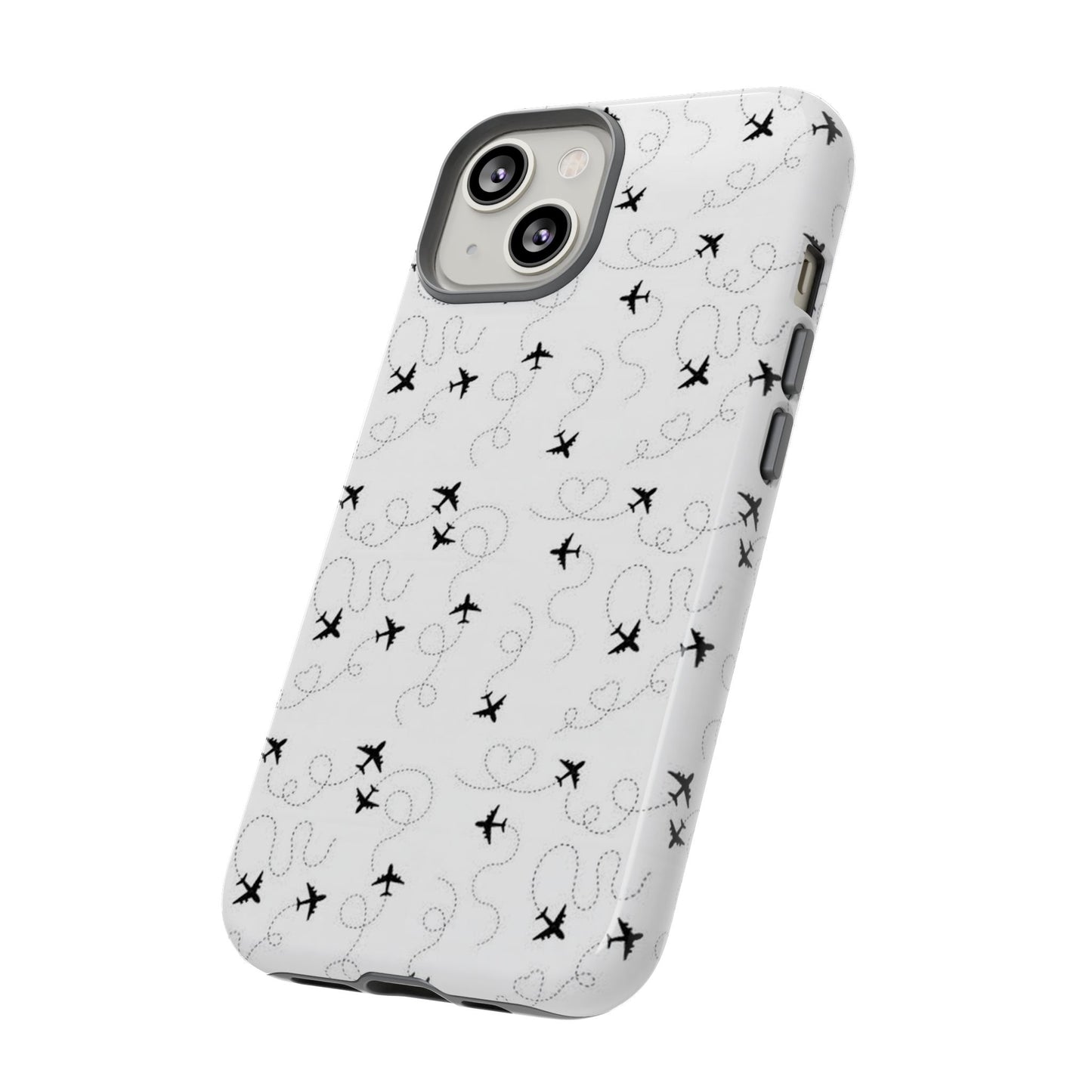 Minimal Paper Airplane Pattern Phone Case – Black White Aesthetic Tough Cover