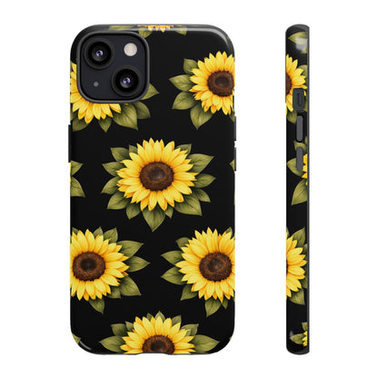 Sunflower Floral Tough Phone Case – Black Background Protective Cover for Iphone, Samsung Galaxy and Pixel