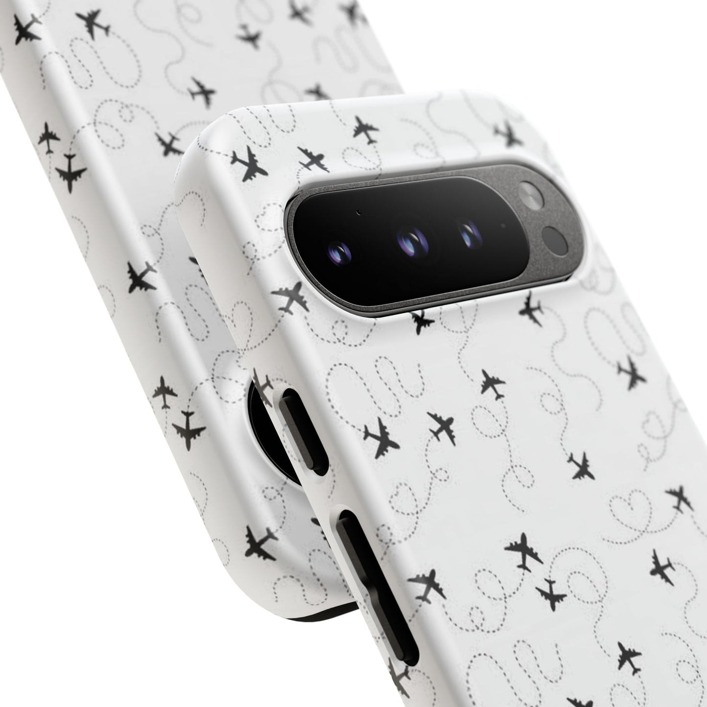 Minimal Paper Airplane Pattern Phone Case – Black White Aesthetic Tough Cover