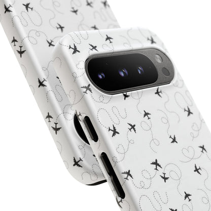 Minimal Paper Airplane Pattern Phone Case – Black White Aesthetic Tough Cover