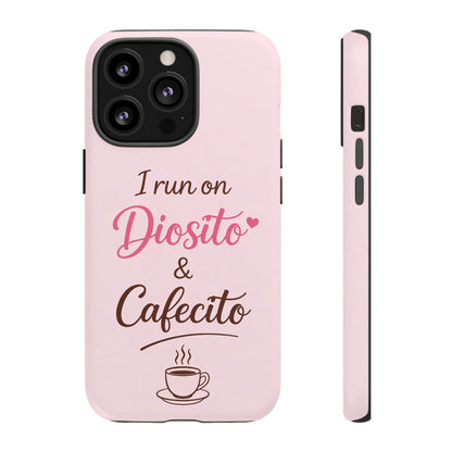 I Run on Diosito y Cafecito Phone Case, Pink Aesthetic Latina Faith Coffee Case, Girly Protective iPhone Samsung Cover