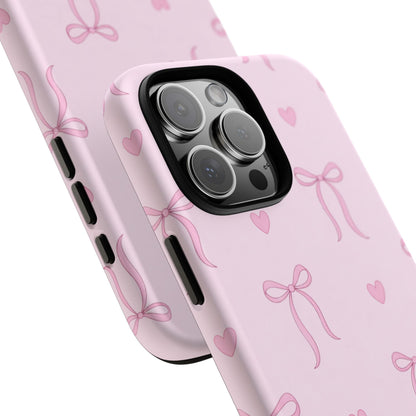 Pink Bow Heart Aesthetic Phone Case – Coquette Cute Tough Cover