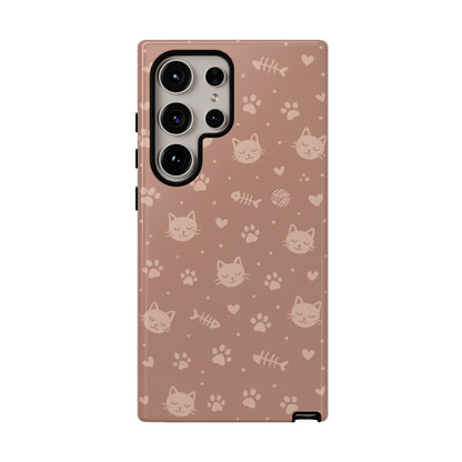 Cute Cat Pattern Phone Case | Paw Prints, Fishbone & Yarn Design Tough Case