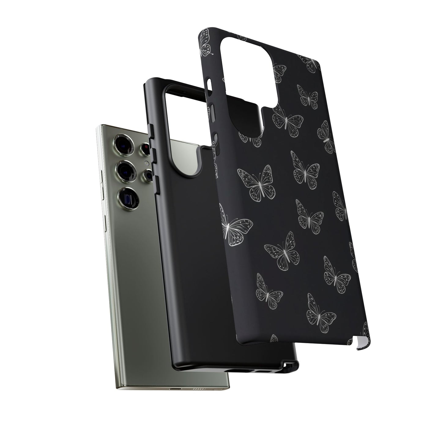 White Butterfly Pattern Phone Case – Dark Aesthetic Monochrome Tough Cover