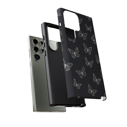 White Butterfly Pattern Phone Case – Dark Aesthetic Monochrome Tough Cover