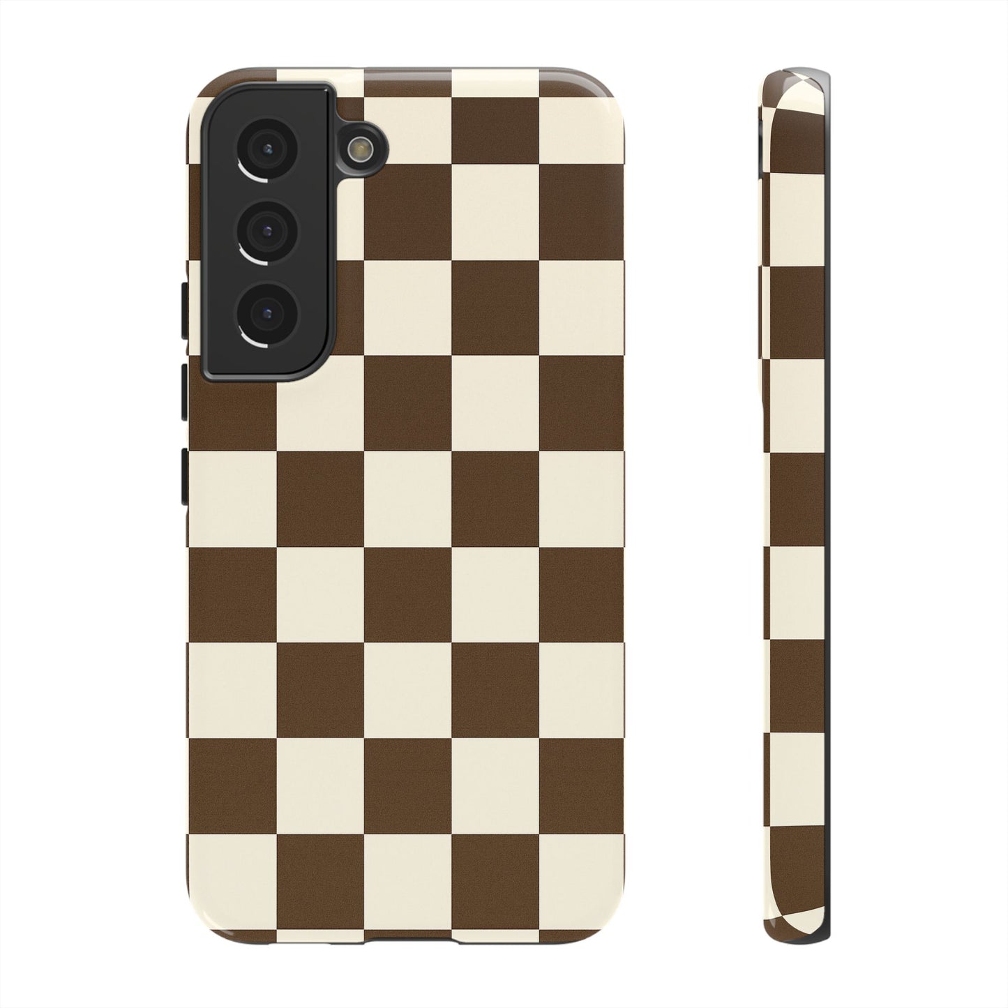 Mocha Checkerboard Phone Case | Neutral Aesthetic Checkered iPhone & Samsung Tough Case