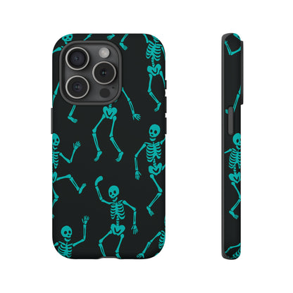 Dancing Teal Skeletons Phone Case | Tough Protective Case for Iphone, Samsung Galaxy and Pixel