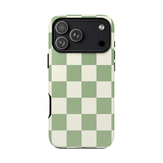 Sage Green Checkerboard Phone Case | Minimal Aesthetic Checkered iPhone & Samsung Tough Case