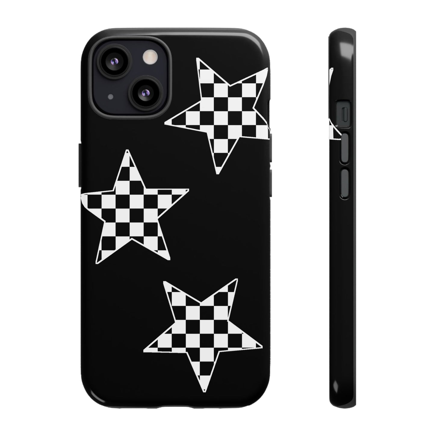Checkered Star Tough Phone Case – Black Retro Graphic Protective Cover for Iphone, Samsung Galaxy and Pixel
