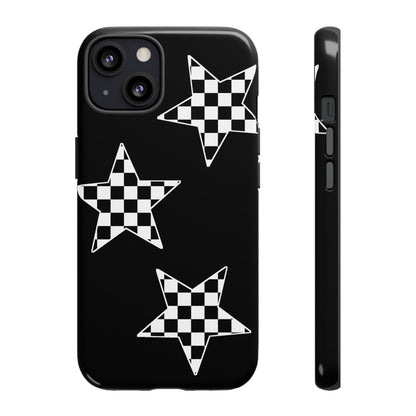 Checkered Star Tough Phone Case – Black Retro Graphic Protective Cover for Iphone, Samsung Galaxy and Pixel