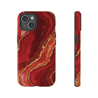 Red Agate Marble Phone Case with Gold Veins – Luxury Tough iPhone & Samsung Case