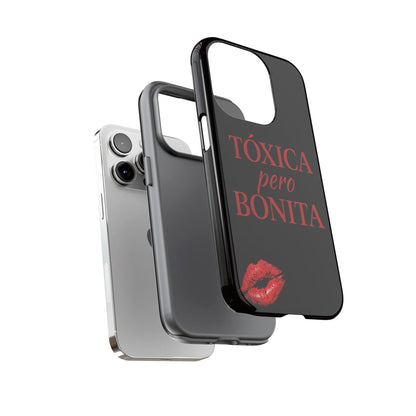 Toxica Pero Bonita Phone Case, Latina Quote Case, Red Lips Aesthetic, Spanish Saying Case, Trendy Tough Cover
