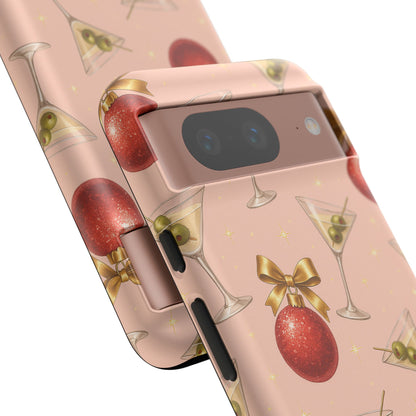 Cocktail Ornament Phone Case – Pink Martini & Cherry Pattern | Glossy or Matte for Iphone, Samsung Galaxy and Pixel