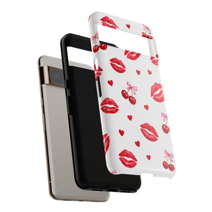 Red Lips & Cherry Phone Case – Y2K Retro Aesthetic Tough Cover