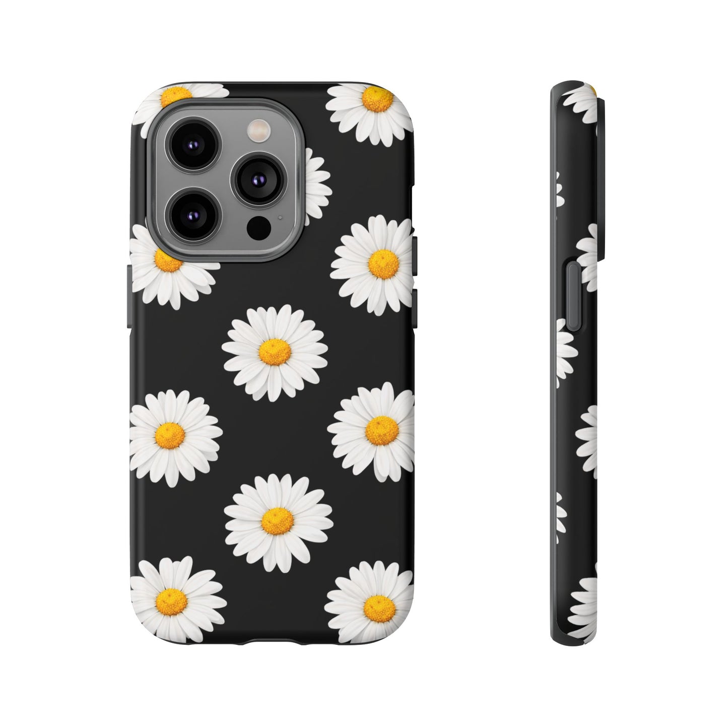 Black Daisy Floral Tough Phone Case – Cute Protective Cover for Iphone, Samsung Galaxy and Pixel