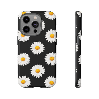 Black Daisy Floral Tough Phone Case – Cute Protective Cover for Iphone, Samsung Galaxy and Pixel