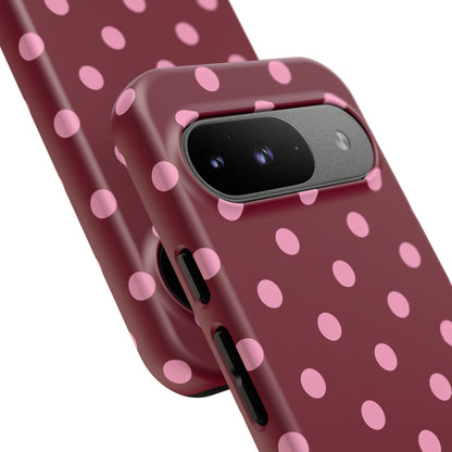 Pink Polka Dot Phone Case – Cute Aesthetic Tough Protective Phone Cover for Iphone, Samsung Galaxy and Pixel