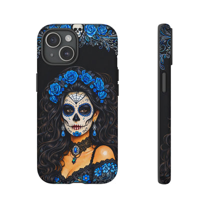 Blue Sugar Skull Woman Phone Case – Day of the Dead Aesthetic Tough Cover