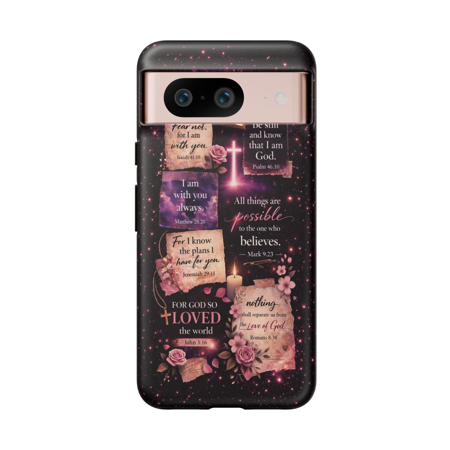 Christian Bible Verse Phone Case Pink Floral Faith Tough Protective Cover Gift