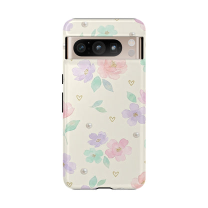 Pastel Floral Phone Case – Coquette Watercolor Flower Hearts Tough Case (iPhone, Samsung, Pixel)
